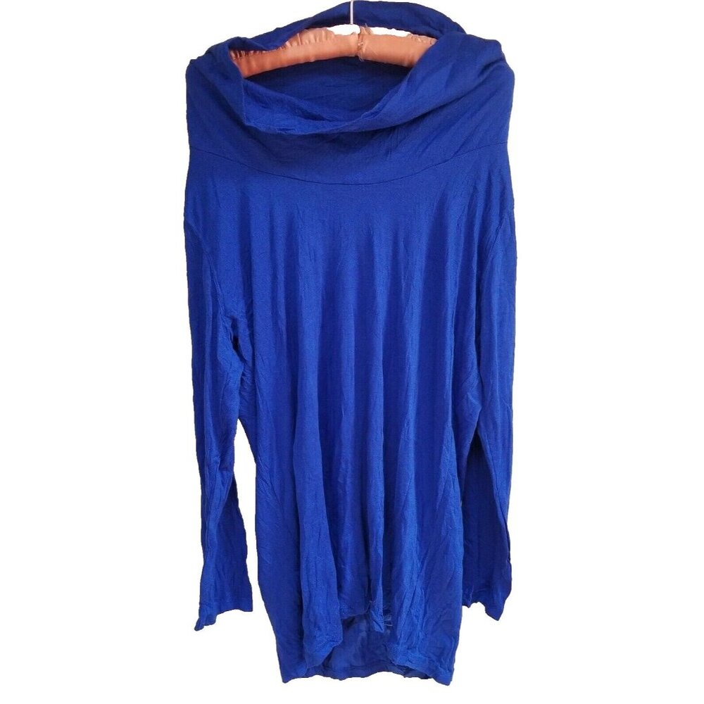 Pleats Collection Crinkle Knit Women Blue Cowl Neck Tunic Top Medium Long Sleeve